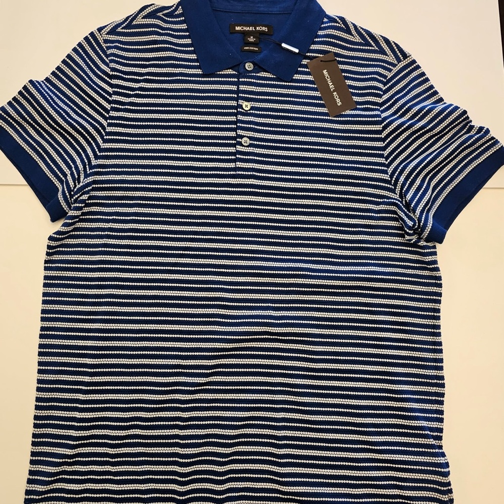 Michael Kors Navy and White Striped Polo Shirt